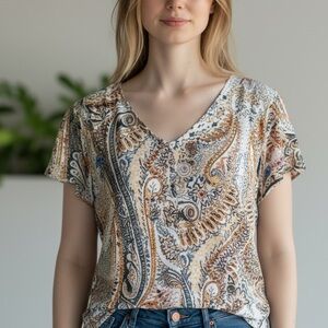 Philosophy Paisley V-Neck Blouse